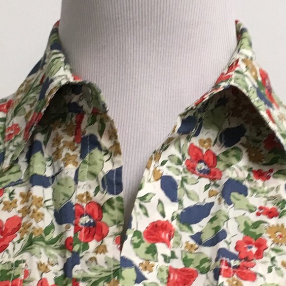 Theory floral print long sleeve cotton shirt midi dress 0 made in USA - Picture 3 of 11